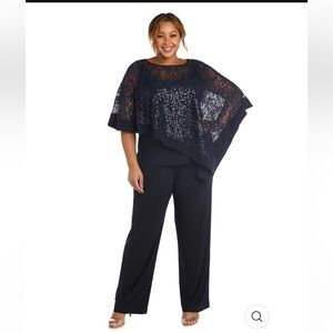 R&M Richards Navy Sequin Pant Suit